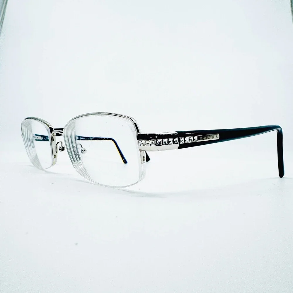 Prada Eyeglasses Womens Silver Black Crystal VPR 67F 50-17-135
